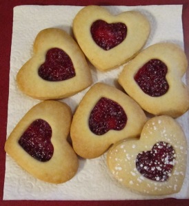 raspberry preserve filled shortbread hearts